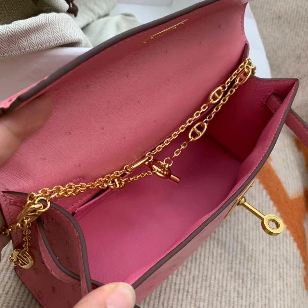 에르메스 미니 켈리백22 사쿠라 핑크 금장 타조가죽